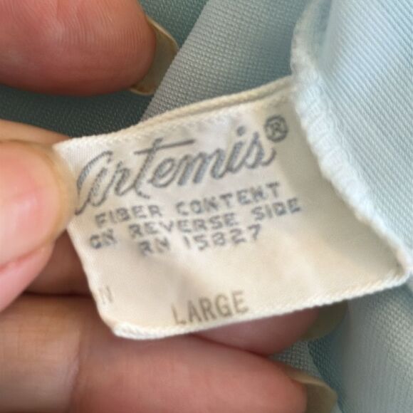 Vtg  60s Artemis Light Blue 2 layer semi sheer robe/ embroidery & puff sleeves - Picture 8 of 10